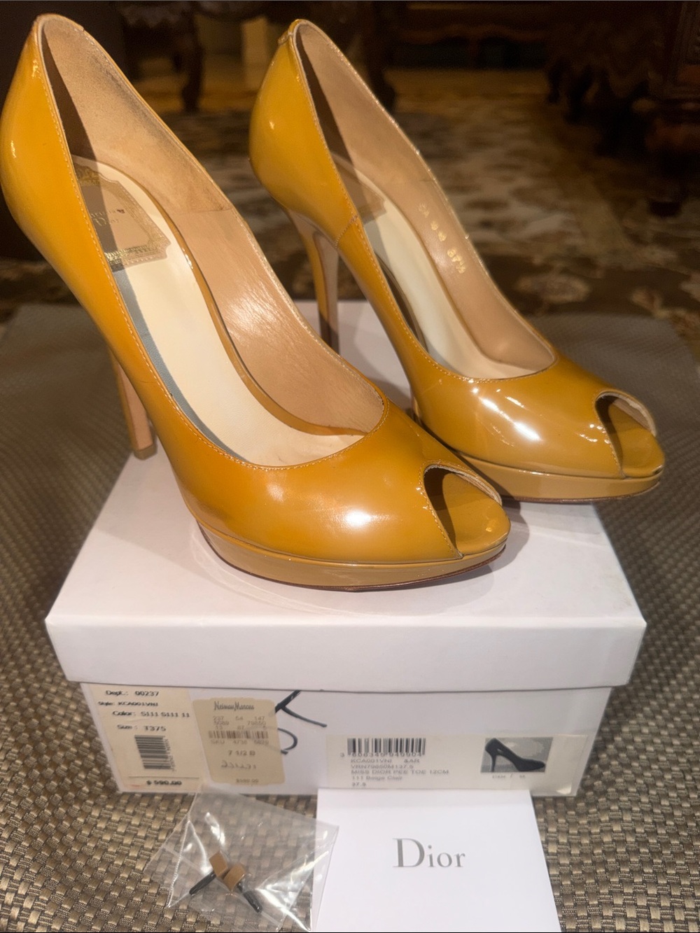 Dior Yellow Patent Leather Peep-Toe High Heels - Picture 3 of 7
